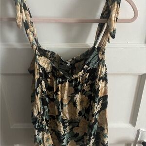 American Eagle Outfitters Black with Yellow Floral Tie Tank Top